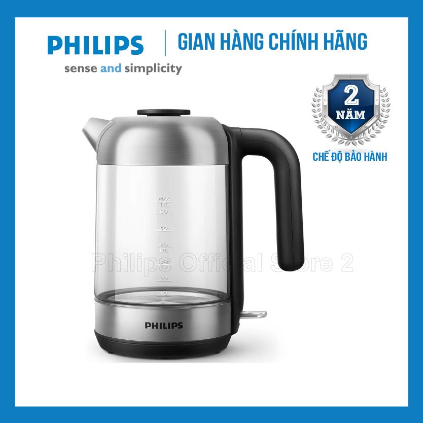 Ấm đun nước siêu tốc philips hd9339 , dung tích 1.7l, chất liệu thủy tinh trong suốt, công suất 2200w, hàng chính hãng - bảo hành 2 năm chính hãng