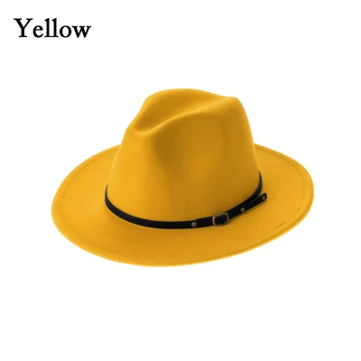 DOYOURS Vintage with Belt Buckle Wide Brim Autumn Winter Panama Jazz Hat Felt Fedora Hats Outback Hat Cowboy Hat (7)