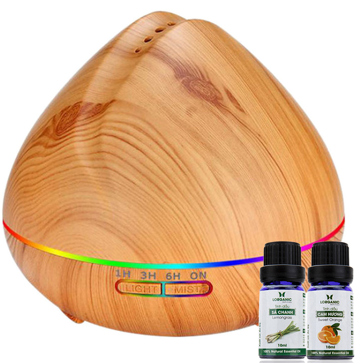 Combo máy khuếch tán tinh dầu quả đào Lorganic FX2024 +sả chanh + cam Lorganic (10ml x2)