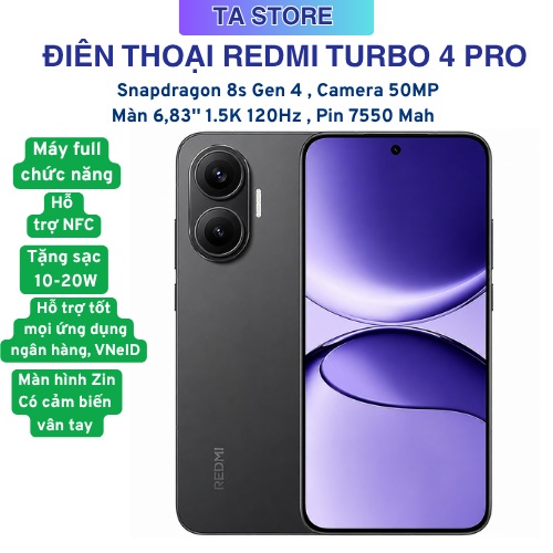Redmi Turbo 4 Pro 12/256 Phone – Snapdragon 8S Gen 4, Amoled 120Hz, 7550Mah Battery, Nfc Volte