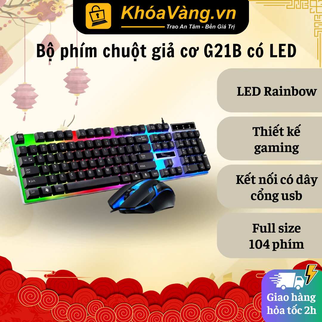Combo phím chuột giả cơ có dây G21B, LED rainbow