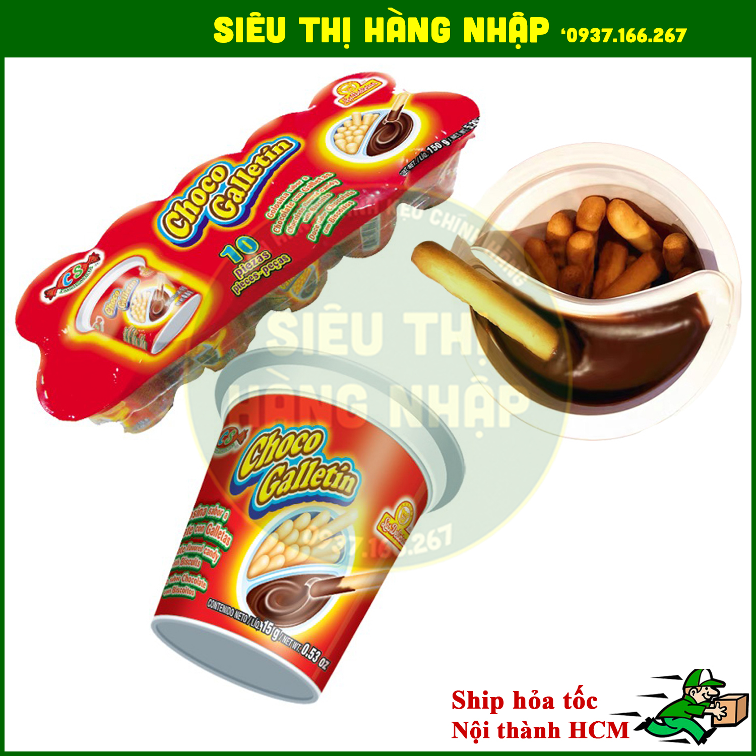 Lốc 10 ly Bánh que chấm socola Choco Galletin Thái Lan 150g