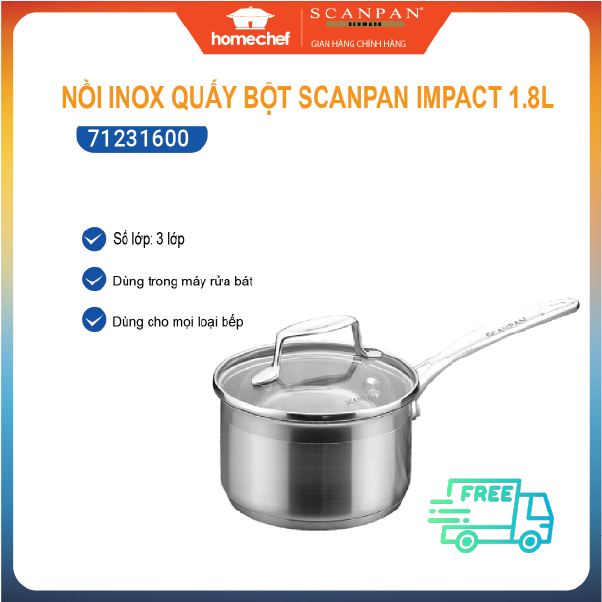 Nồi (quánh) quấy bột inox Scanpan Impact dùng bếp từ 14/16cm, thiết kế đáy 3 lớp, inox 18/10 an toàn cho sức khỏe - 71231400/71231600