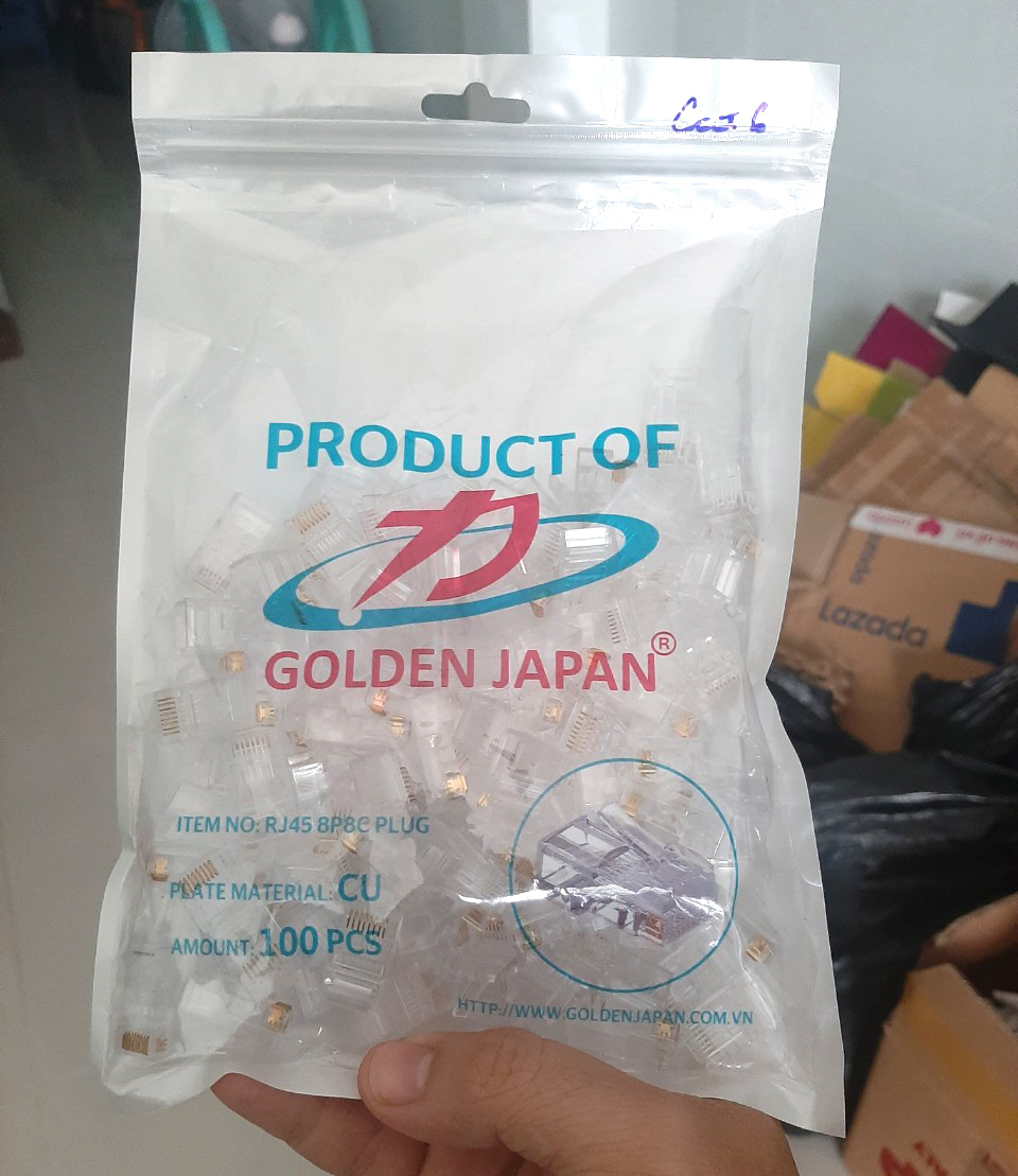 Đầu mạng rj45 golden japan cat6 có logo