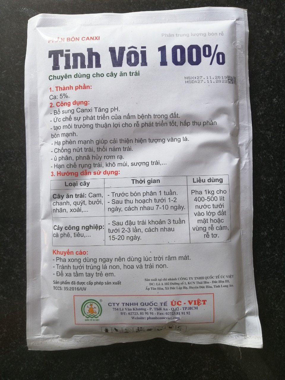 tinh vôi 100 dùng để nâng PH cho dung dịch thủy canh , nâng PH đất , gói 1 kg