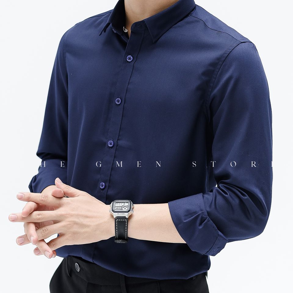 Áo sơ mi nam trơn Sơ mi nam dài tay thiết kế trẻ trung
