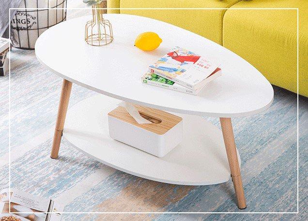 Bàn trà bắc âu hình trứng 2 tầng mặt bàn