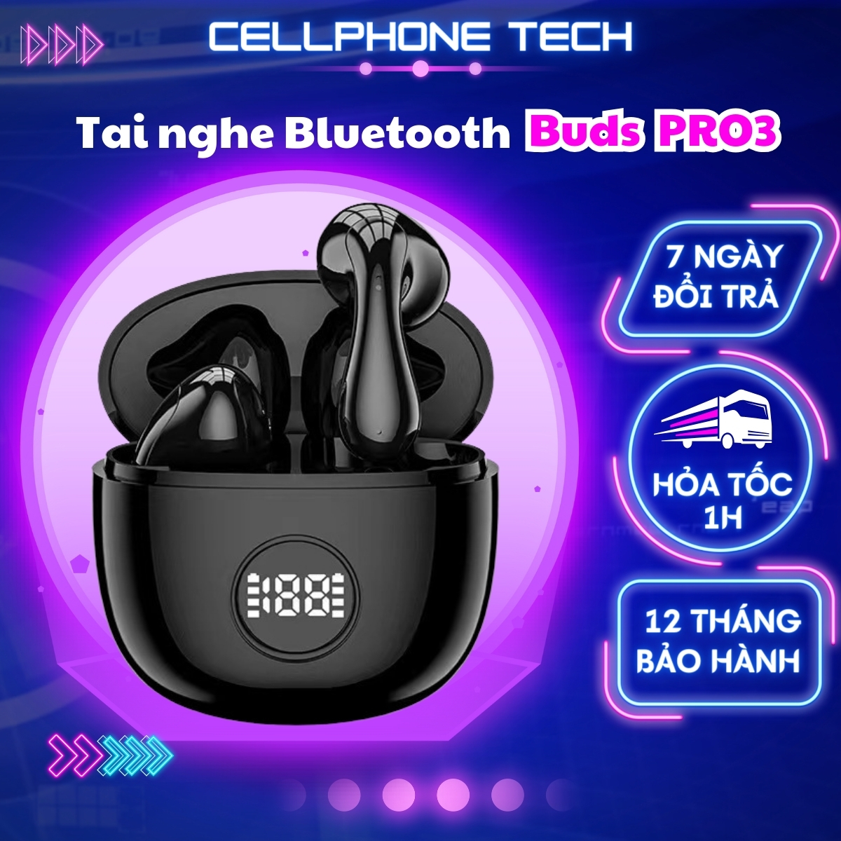 Tai nghe bluetooth không dây TWS Samsung Galaxy Buds Pro 3, đường cong bám tai hoàn hảo, âm thanh đỉnh cao, có micro đàm thoại