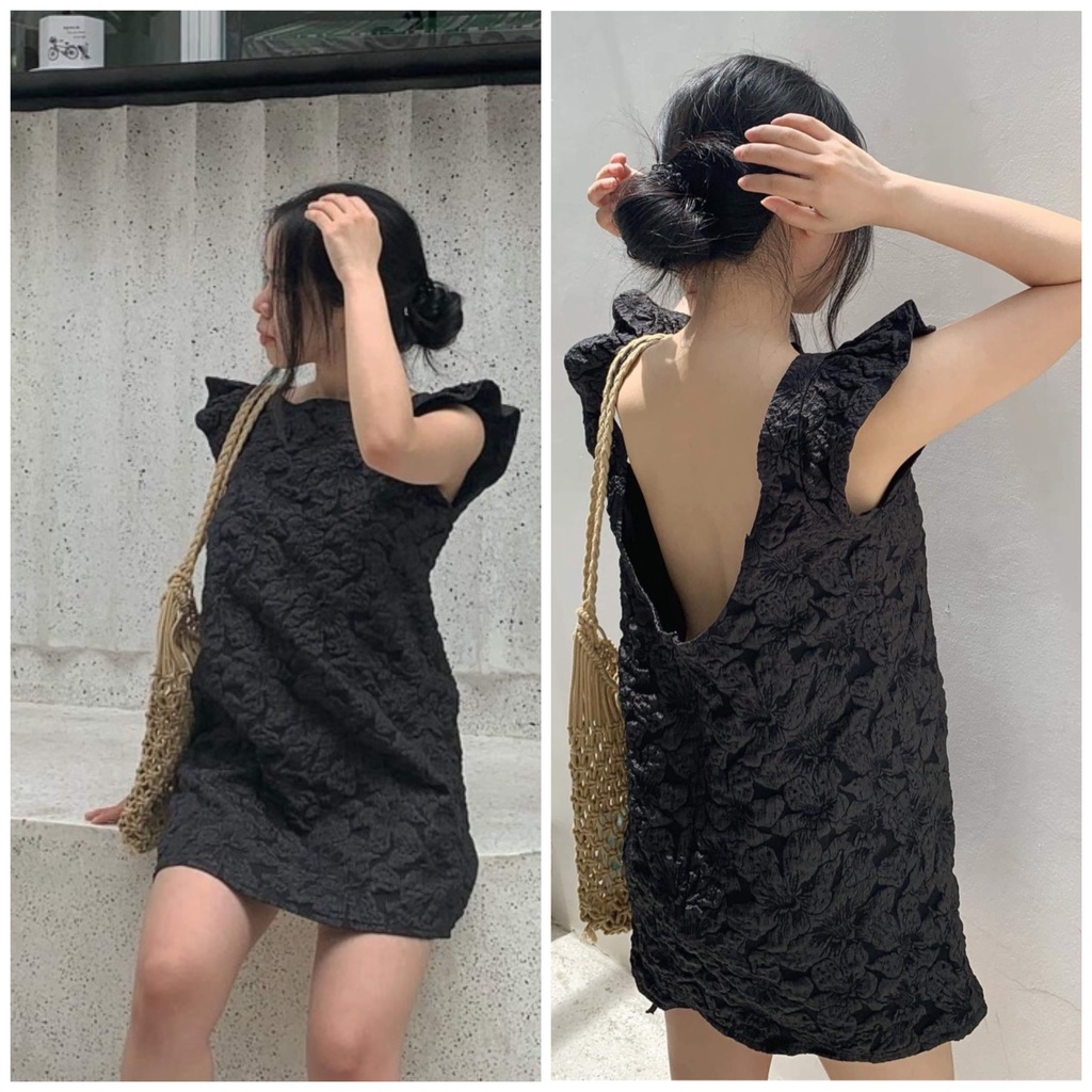 Đầm đen hở lưng tay bướm xinh xắn - niloss dress
