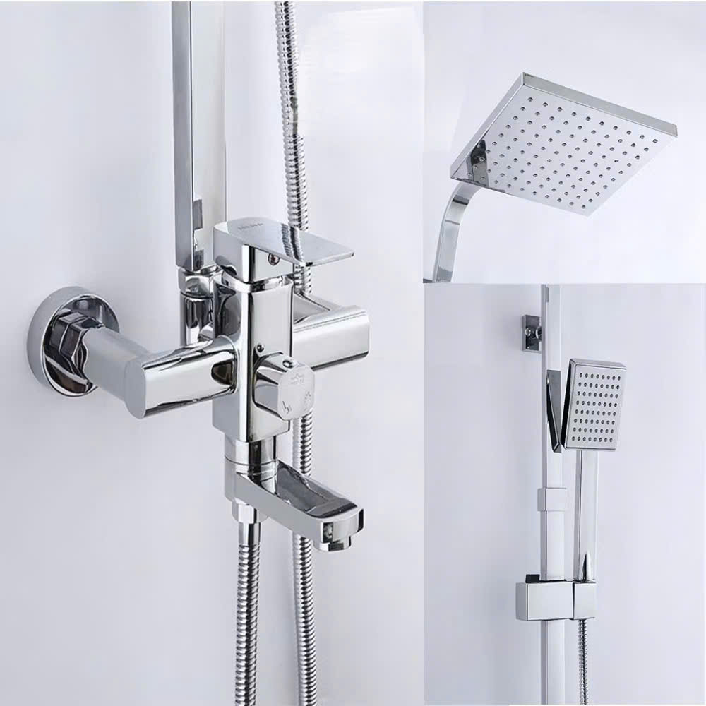 Bộ vòi hoa sen tắm nóng lạnh vuông Củ Đồng Mạ Crom Sang Bóng 5 Lớp CHÍNH HÃNG YAMATO - cây sen tắm nóng lạnh thân vuông inox 304 không chì, phù hợp với mọi không gian tắm.