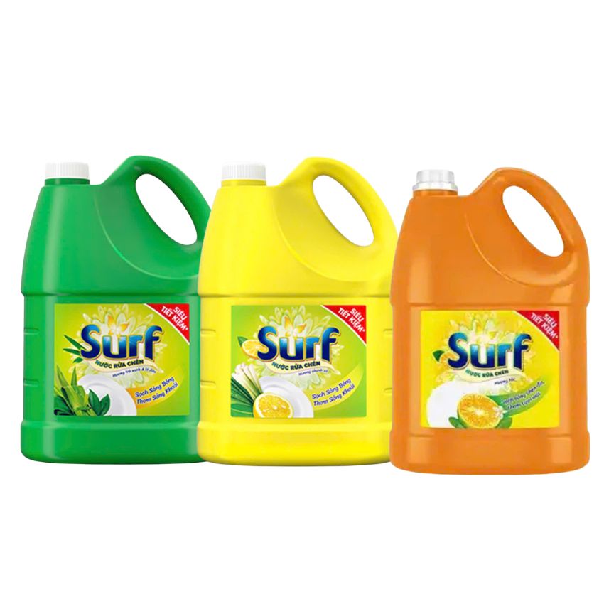 Nước rửa chén Surf can OK188 hương tắc, chanh sả, lá dứa trà xanh giúp chén bát sạch sáng bóng 3.4kg