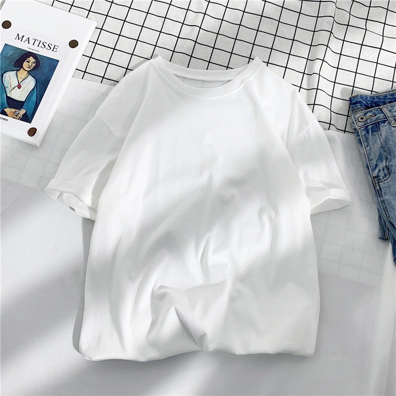 [HCM]Áo Thun Camus Cotton Cổ Tròn 2 Màu Đen Trắng Xuất Hàn Trẻ Trung Thời Trang Phom Rộng