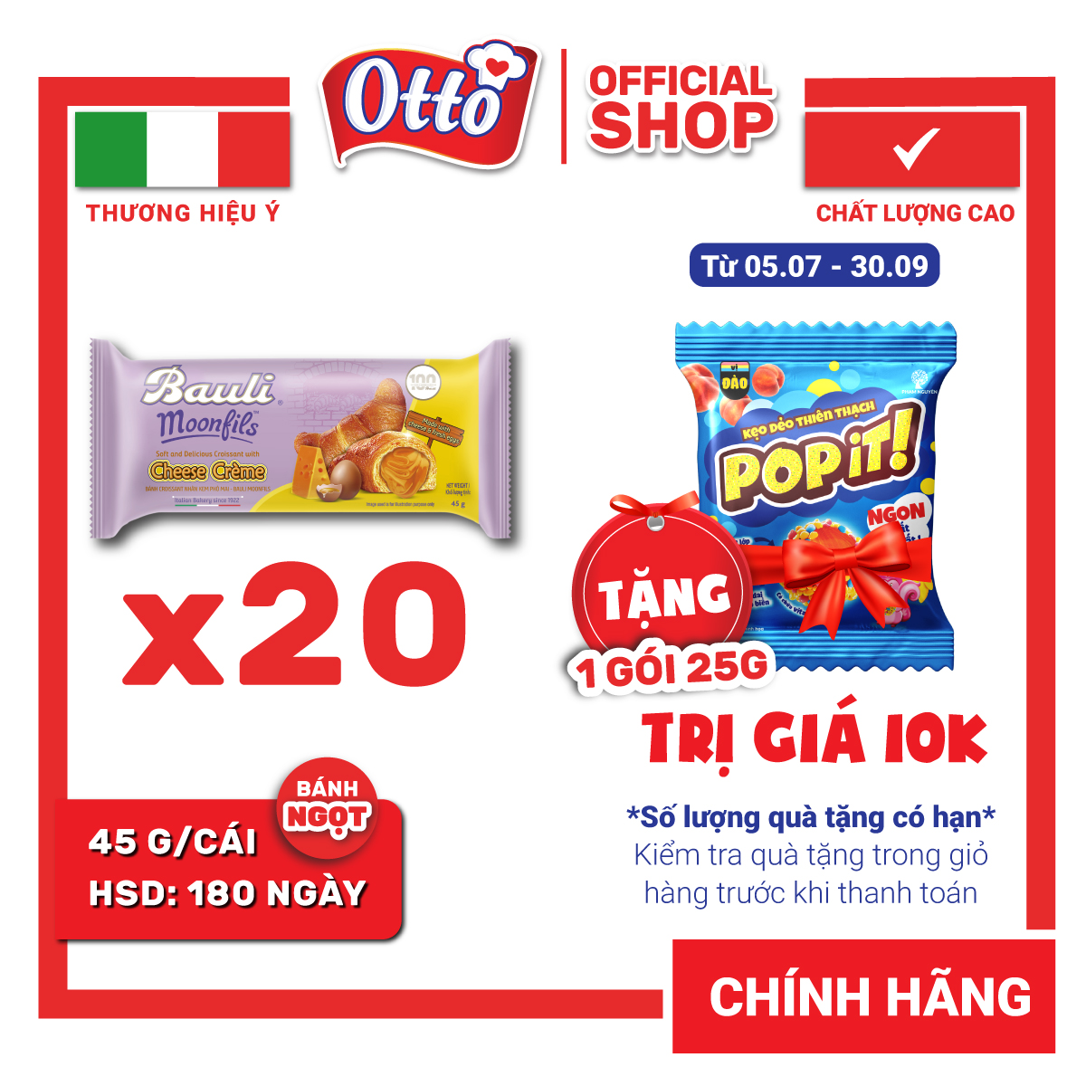Combo 20 Bánh Sừng Bò Bauli Moonfils 45g | Bánh ăn sáng tiện lợi giàu dinh dưỡng | Bánh sừng trâu | Đồ ăn vặt