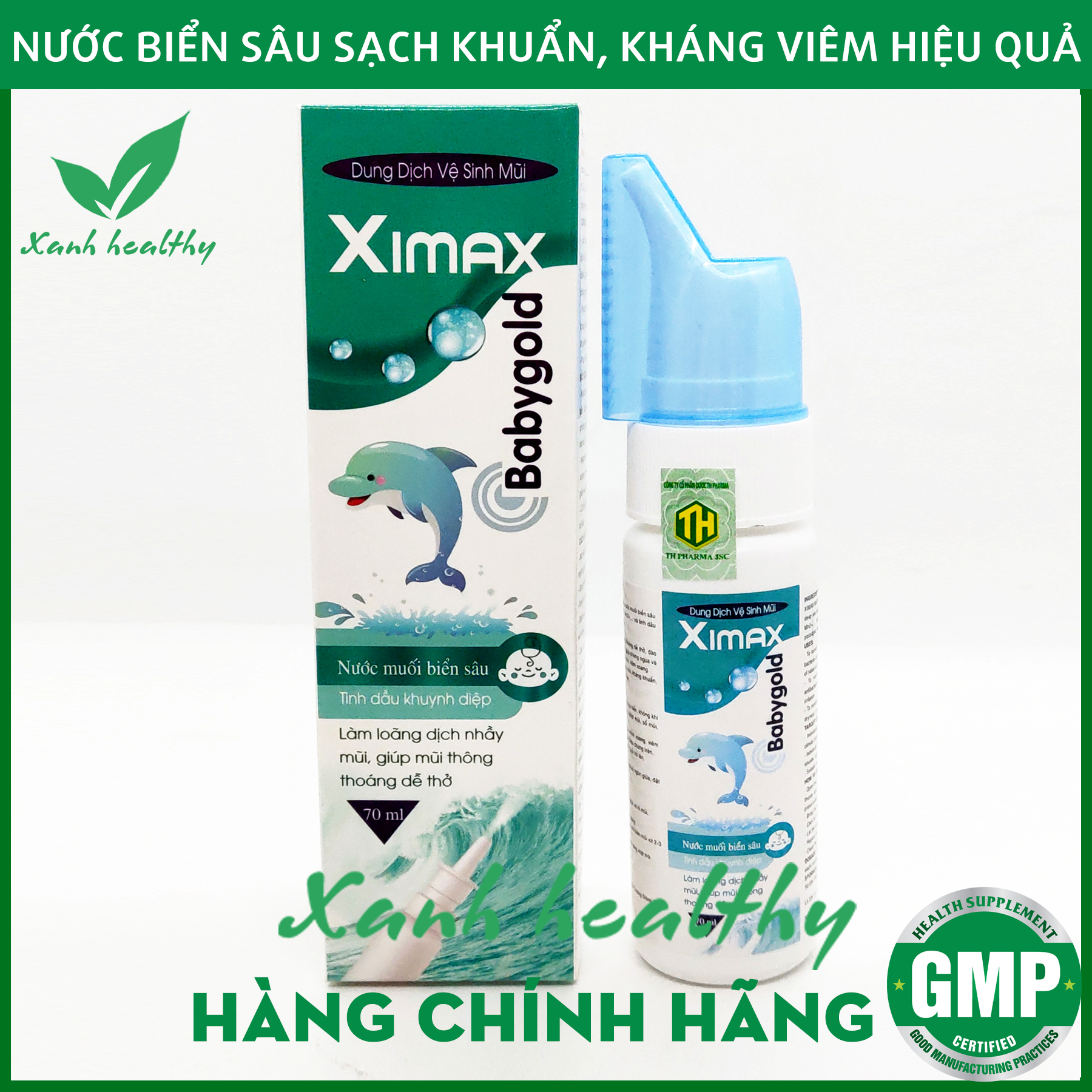 Nước muối biển sâu XIMAX Babygold - Hàng chính hãng - 100% nước biển sâu và tinh dầu khuynh diệp - giảm viêm mũi, nghẹt mũi, sạch khuẩn và bụi bẩn - Chai 70 ml