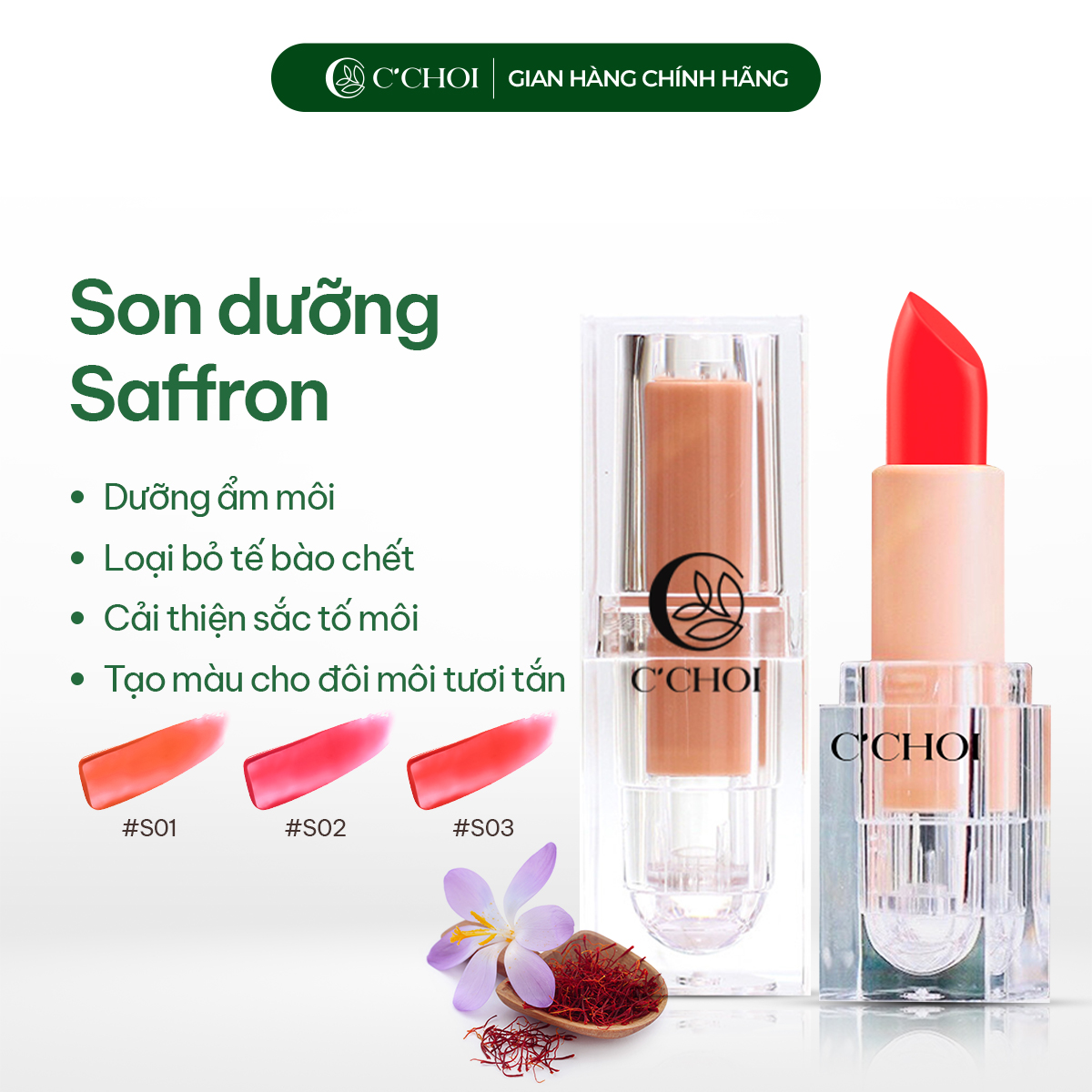 Son dưỡng có màu Saffron Color dưỡng ẩm, làm mềm và căng mọng môi