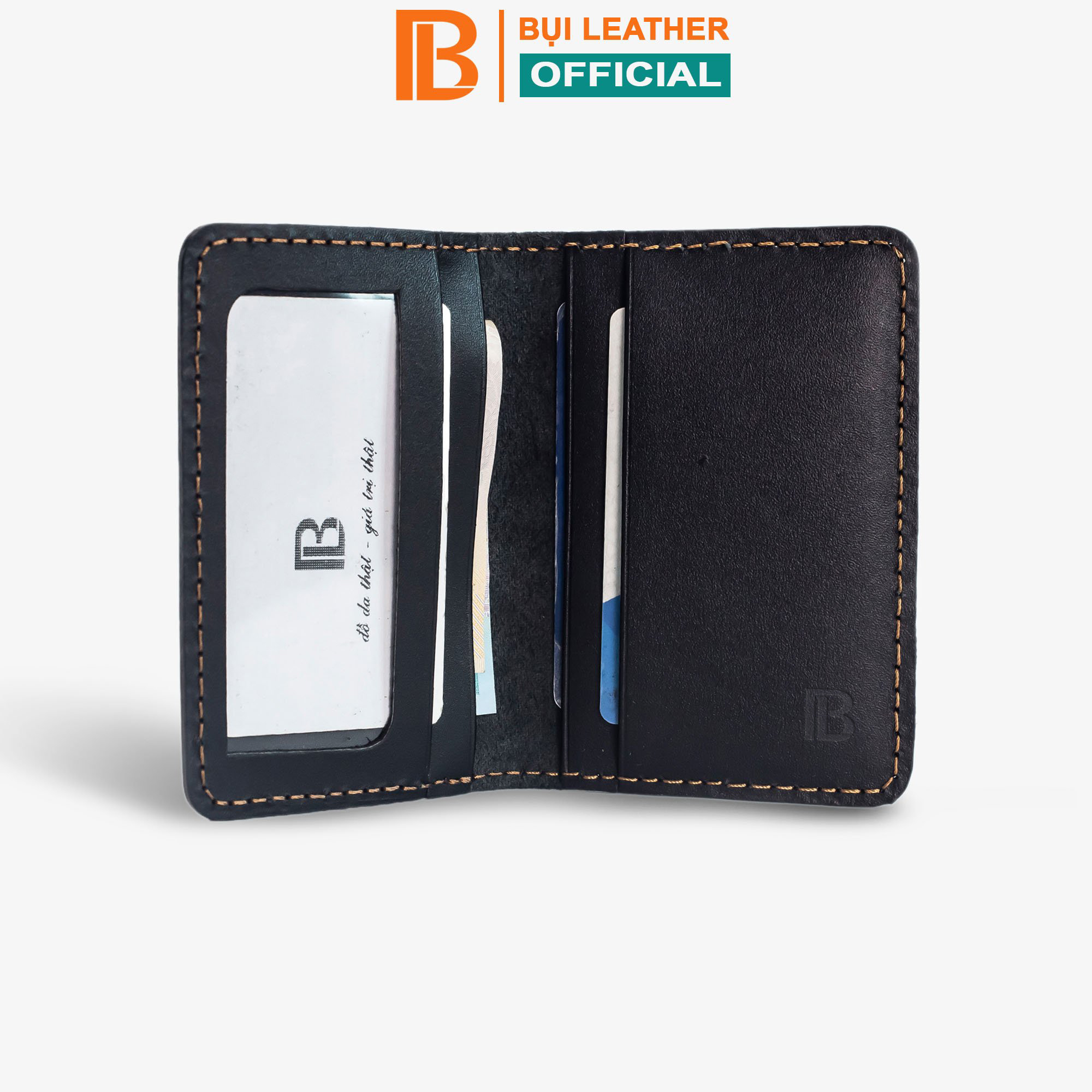 Ví namecard da bò V130, ví đựng thẻ da thật, khâu tay thủ công, ví mini nam đường chỉ tinh tế, thương hiệu Bụi leather chuyên đồ da thật, bảo hành 12 tháng