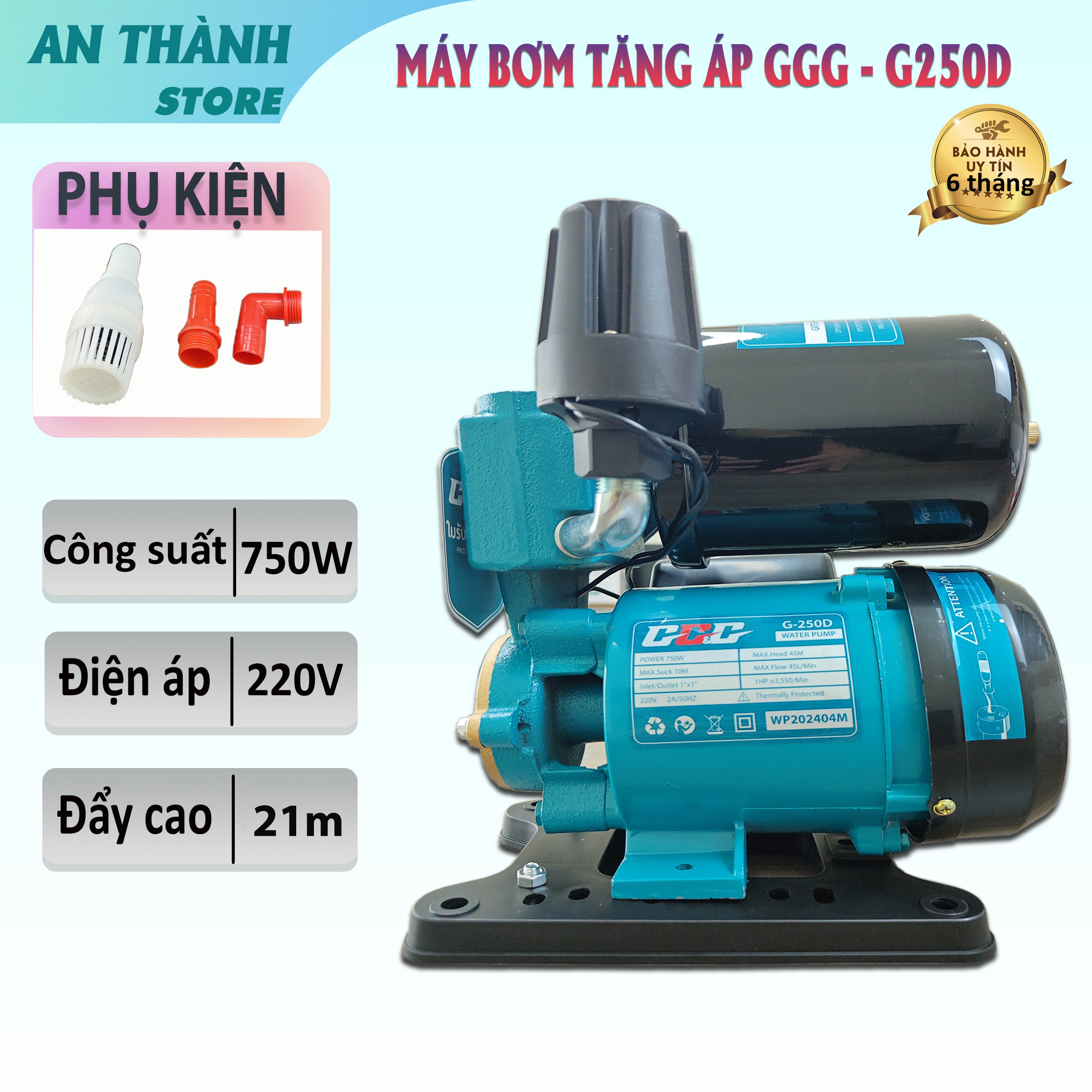  Máy bơm tăng áp tự động G-250D công suất 750W có tự ngắt  bảo hành 6 tháng 