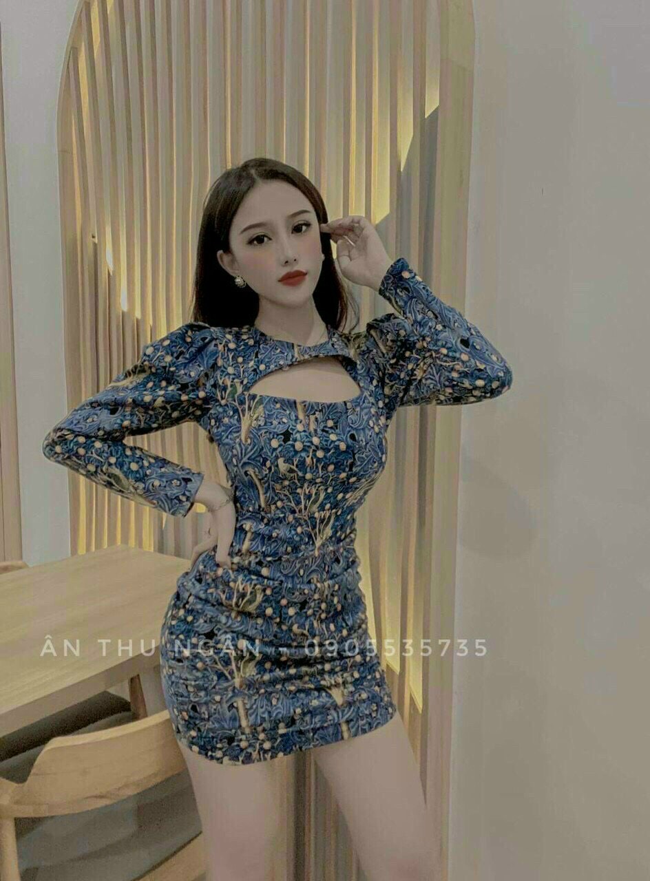 Đầm nữ đầm body tay dài hở ngực