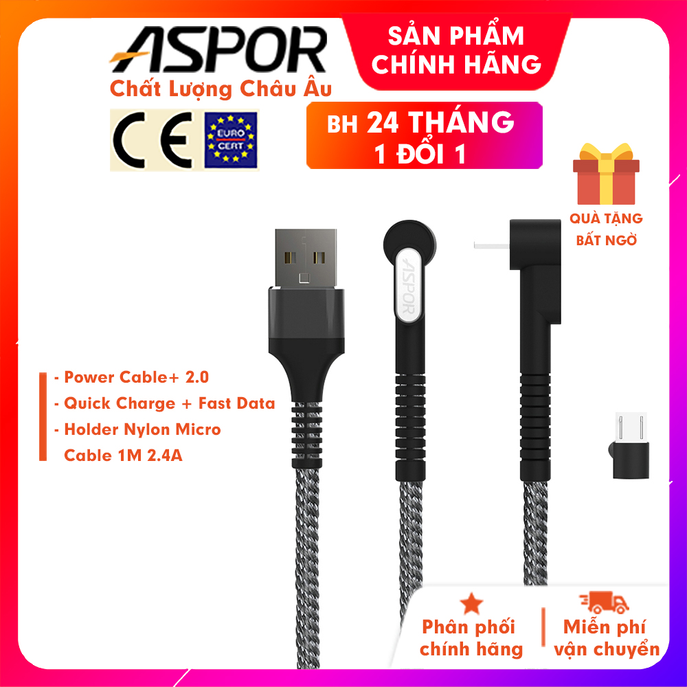 Cáp sạc Micro , dây cáp sạc điện thoại thương hiệu Aspor  2.4A dài 1m - A185