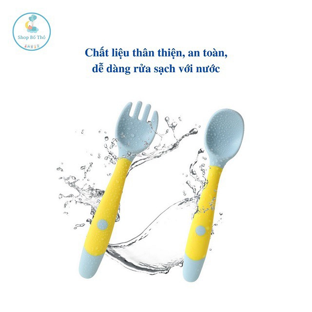 Bộ Thìa Dĩa Ăn Dặm Uốn Dẻo 360 Độ Chính Hãng Thìa Uốn Cong Tập Xúc An Toàn Cho Bé