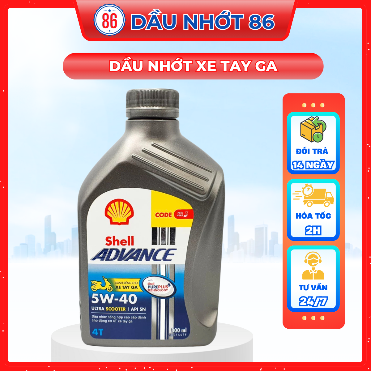 Nhớt xe tay ga tổng hợp 100% Shell Ultra scooter 800ML