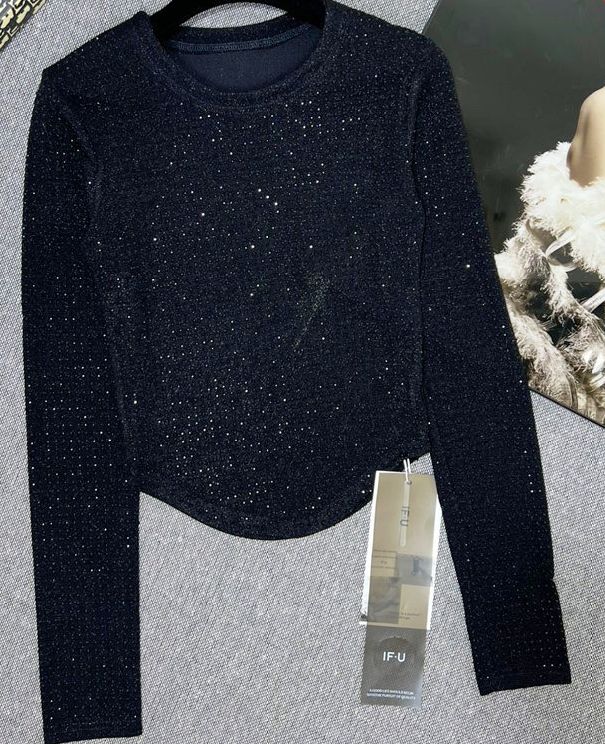 Áo nhũ đính đá 2 màu, crop top Hàn Quốc, eo cao, co giãn thoải mái