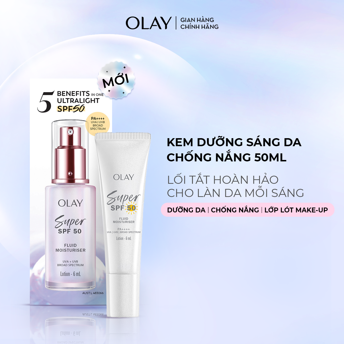 [QT] KEM DƯỠNG SÁNG DA CHỐNG NẮNG MỎNG NHẸ OLAY SUPER SPF 50+ | PA++++  CHAI 6ML