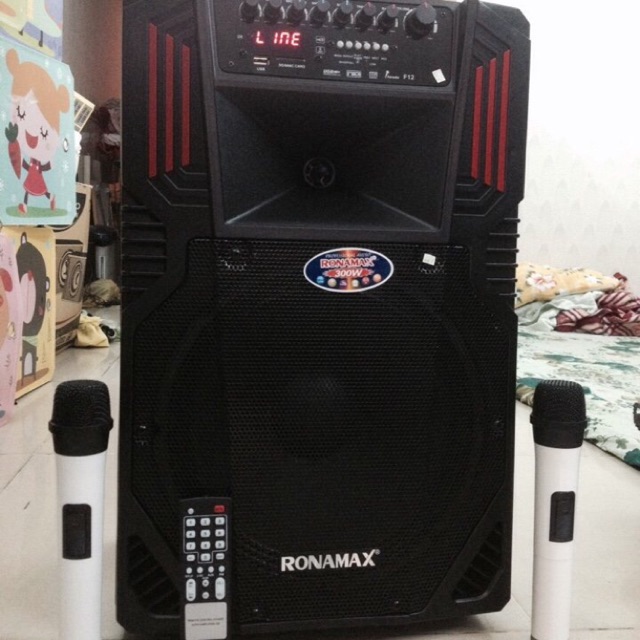 LOA KARAOKE DI ĐỘNG RONAMAX F12 TẶNG 2 MICRO KO DÂY.