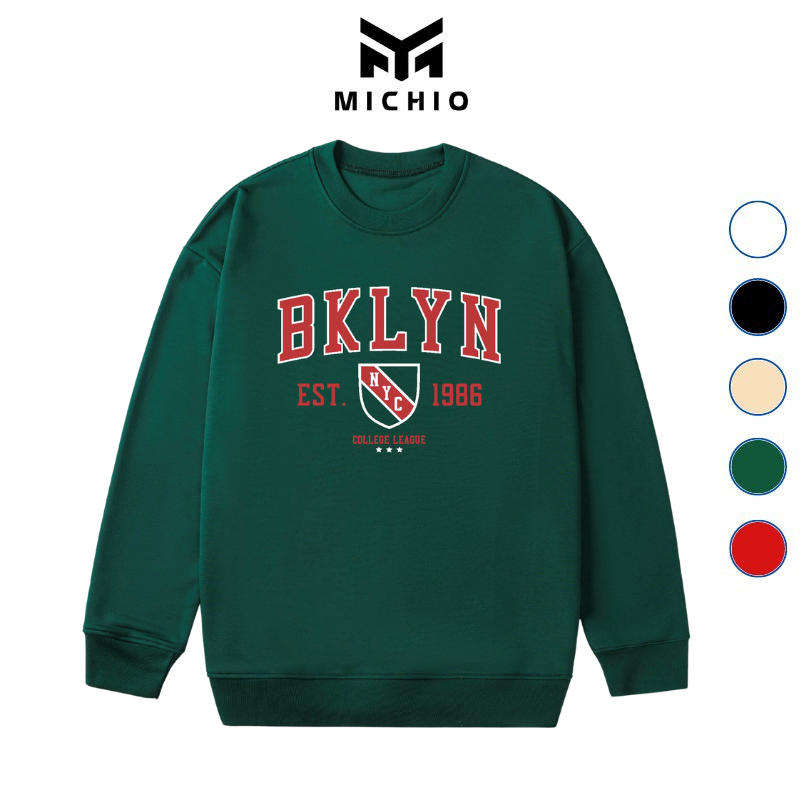 Áo nỉ sweater nam áo thun unisex dài tay nam nữ bklyn basic form rộng cổ tròn chất nỉ hàn quốc - michio store