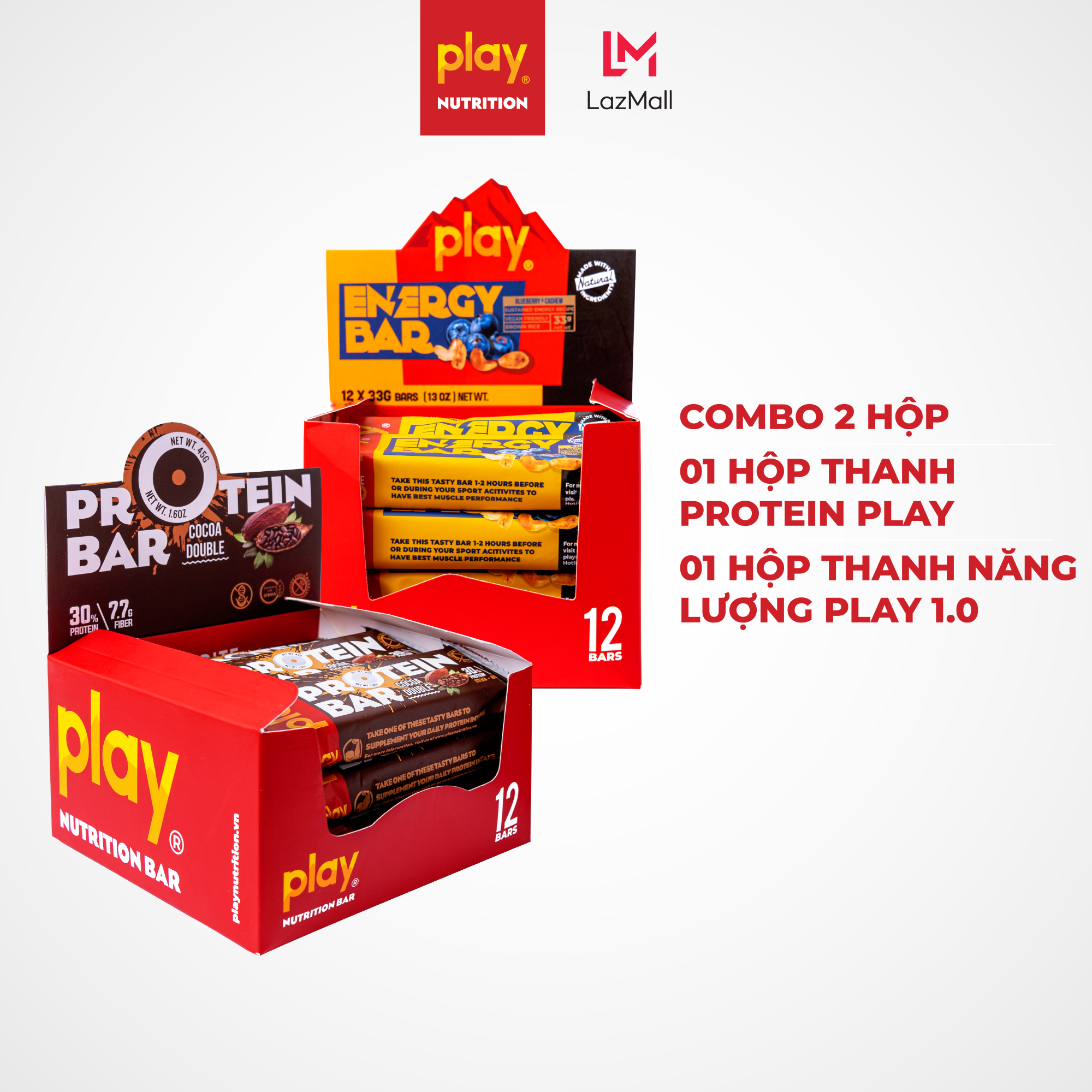 [Combo hồi phục] 1 hộp Thanh năng lượng PLAY & 1 hộp Thanh protein PLAY