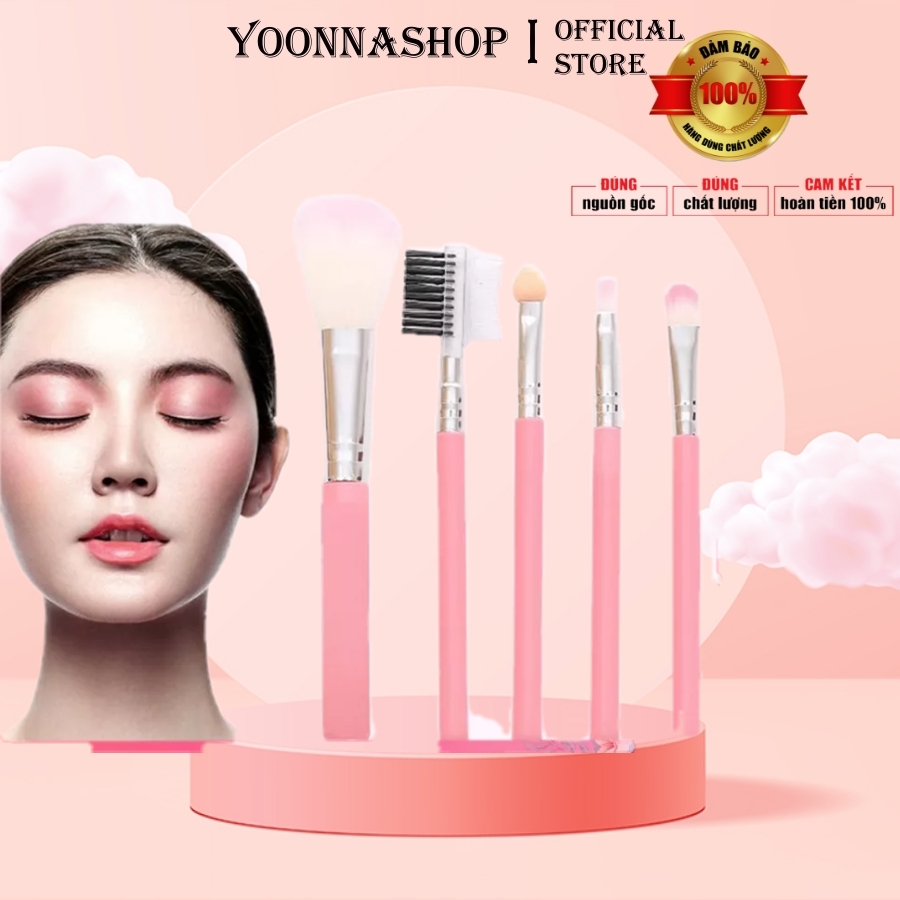 [HCM]Bộ cọ trang điểm 5 cây mềm mượt Tông Hồng Nhỏ Gọn Xinh Xắn