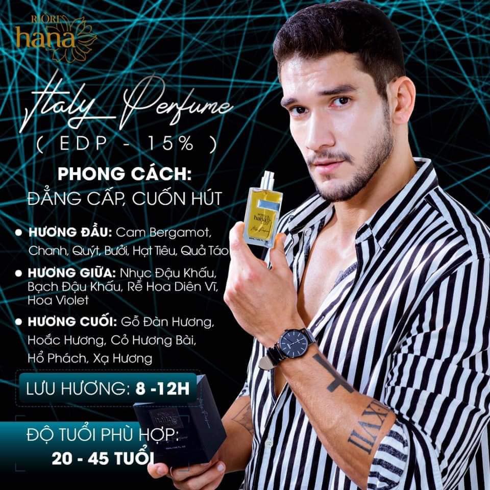 Nước hoa nam, nước hoa chính hãng thơm lâu, edp 15%, riori hana italy perfume 50ml - hương gỗ sang trọng, đẳng cấp, cuốn hút