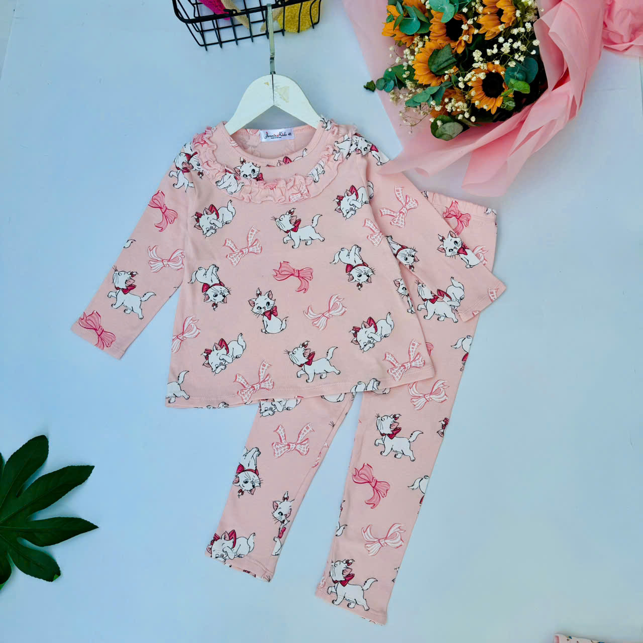 Đồ bộ bé gái, bộ bé gái dài tay size đại thun cotton borrip cổ bèo Jennie kids J344 - 3
