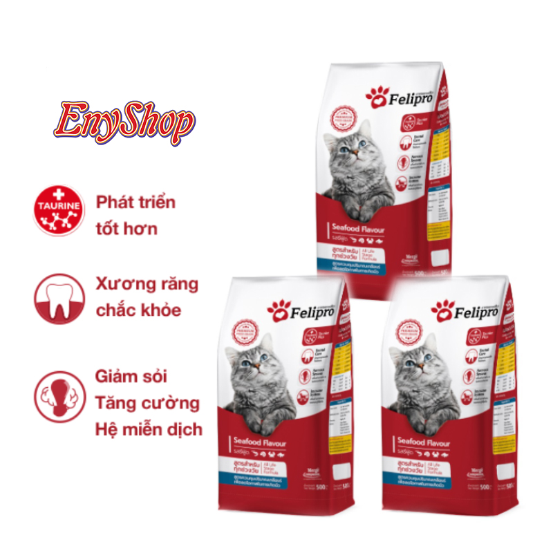 Combo 3 gói thức ăn mèo Felipro, gói 500g