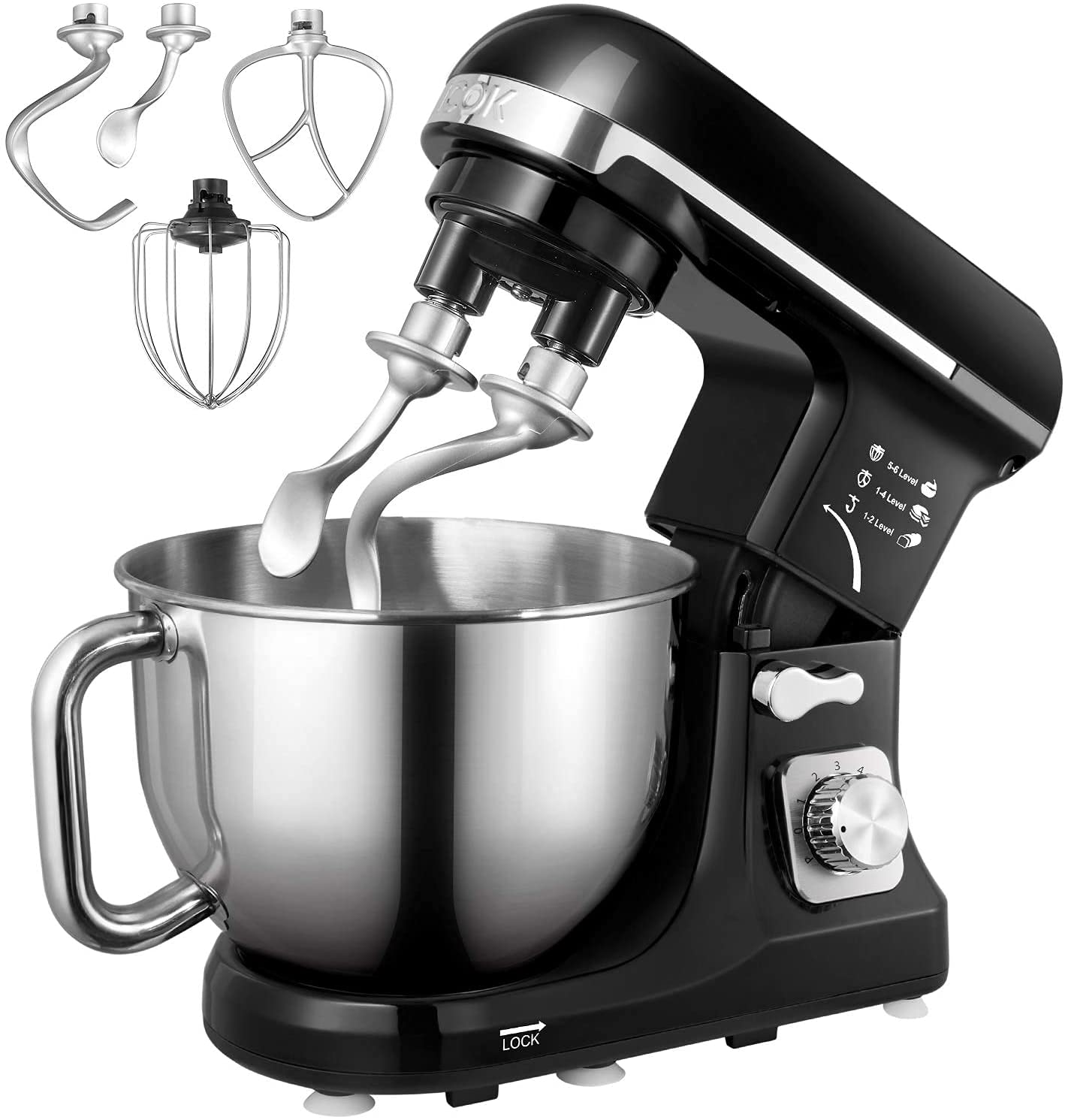 Máy nhào bột oberhof / aicok 5l 1000w mk-37 có 2 càng đánh bột - nhào bột, trộn salad, chả giò, đánh kem, topping - nhào tới 1 kg bột khô - mk-37 stand mixer - double hooks
