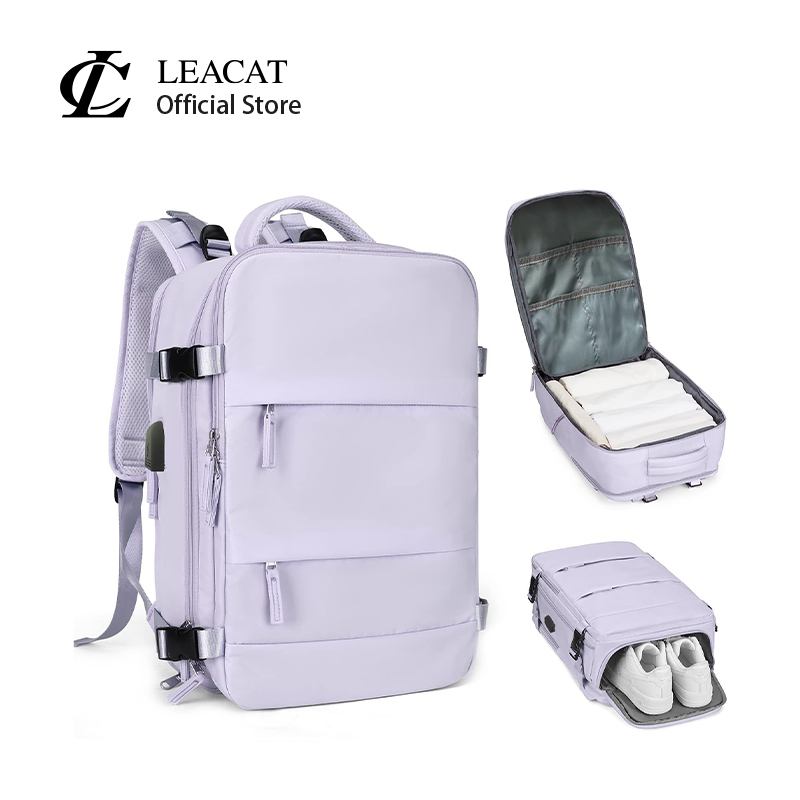Leacat Fashion Travel Waterproof Backpack With Independent Shoe Bag For Unisex (50L/17")