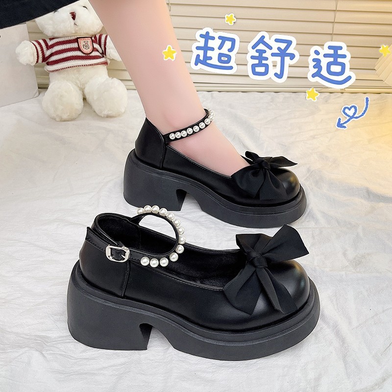 Giày lolita nơ quai ngọc đế cao
