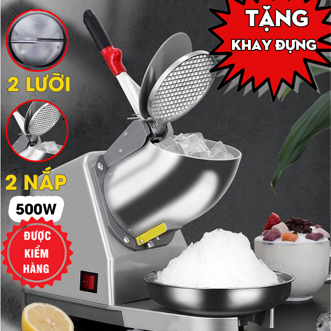 [TẶNG KHAY ĐỰNG] Máy Bào Đá Làm Đá Tuyết 2 Lưỡi - 2 Lắp Siêu Nhanh Tiện Mới Nhất 2023 Làm Sinh Tố, Siro Đá Bào, Chất Liệu Inox 304 Không Gỉ, An Toàn