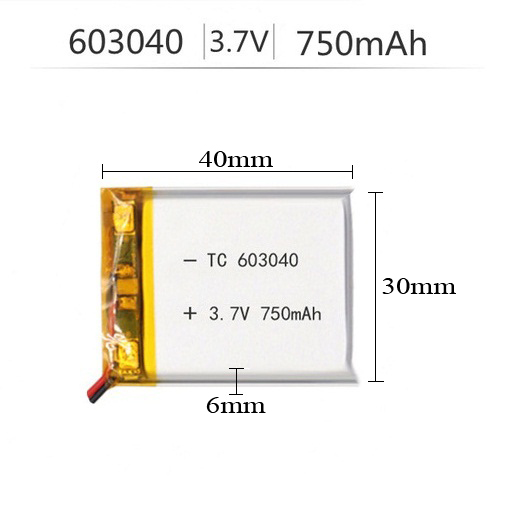 PIN LIPO POLYMER 3.7V 750mAh 603040 (CÓ MẠCH BẢO VỆ), DÙNG CHO CÁC THIẾT BỊ ĐIỆN TỬ