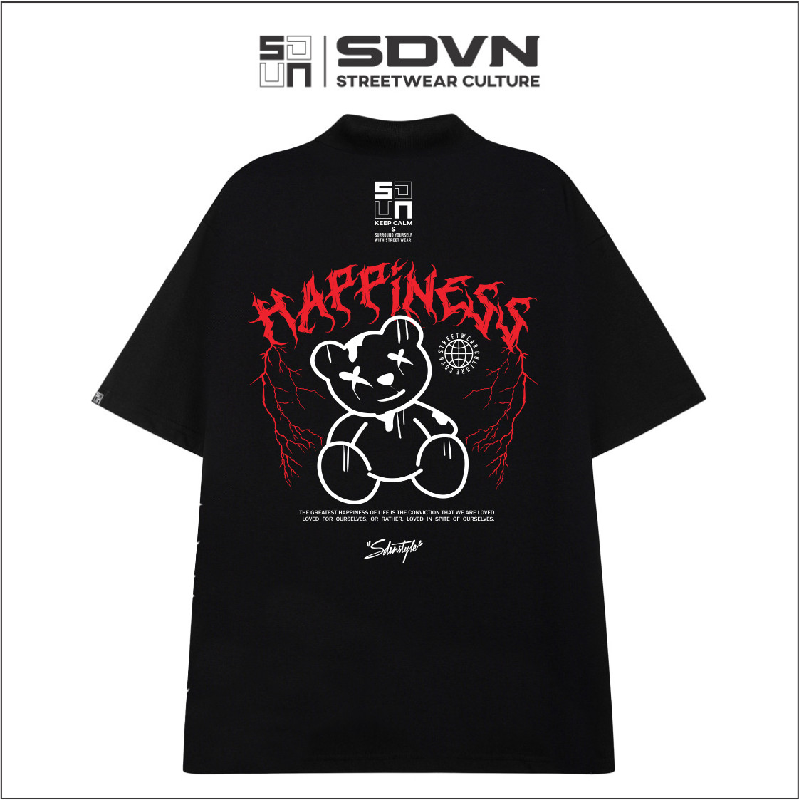 Áo thun polo unisex form rộng - brand chính hãng sdvn - happiness