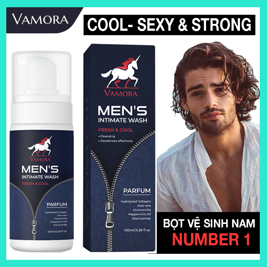 Dung Dịch Vệ Sinh Nam VAMORA MEN'S INTIMATE WASH 100ML, Bọt Vệ Sinh Hương Nước Hoa Khử Mùi, Lưu Hương Suốt 8h, Dưỡng Ẩm, Ngăn Ngừa Lão Hoá, Kéo DÀi thời Gian, Chiết Xuất Bạc Hà Mát Lạnh, Thư Giãn LECARO