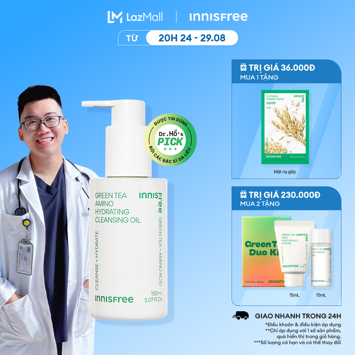 Dầu tẩy trang INNISFREE Green Tea Amino Hydrating Cleansing Oil