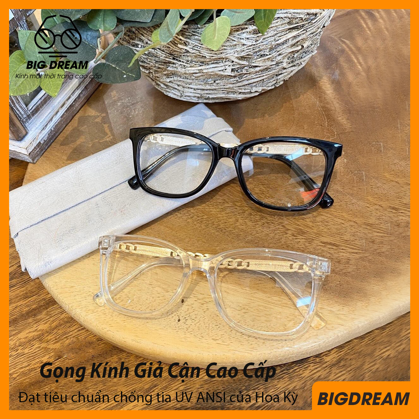 Kính cận không độ gọng kim loại cao cấp BD8062 - Gọng kính giả cận Hàn Quốc- Bảo hành 12 tháng 1 đổi 1 - Tặng kèm hộp đựng + Khăn lau