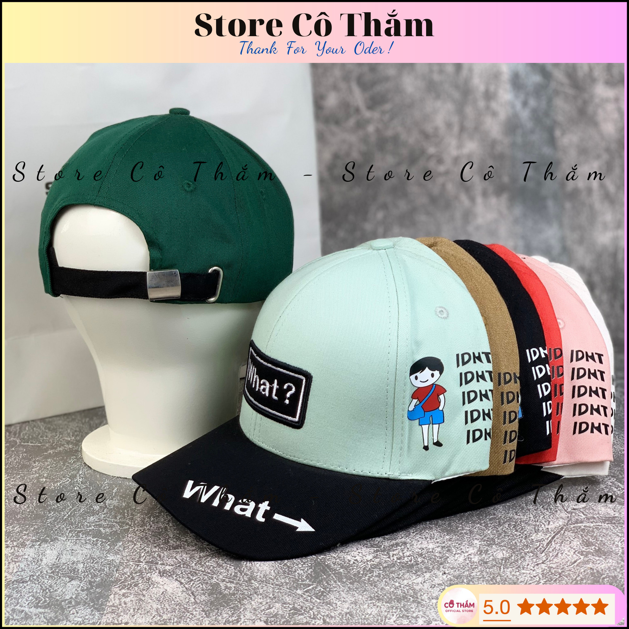 NÓN KẾT NAM NỮ, MŨ LƯỠI TRAI THÊU LOGO WHAT? HỌC SINH NHIỀU MÀU THỜI TRANG NAM NỮ UNISEX FORM - STORE CÔ THẮM