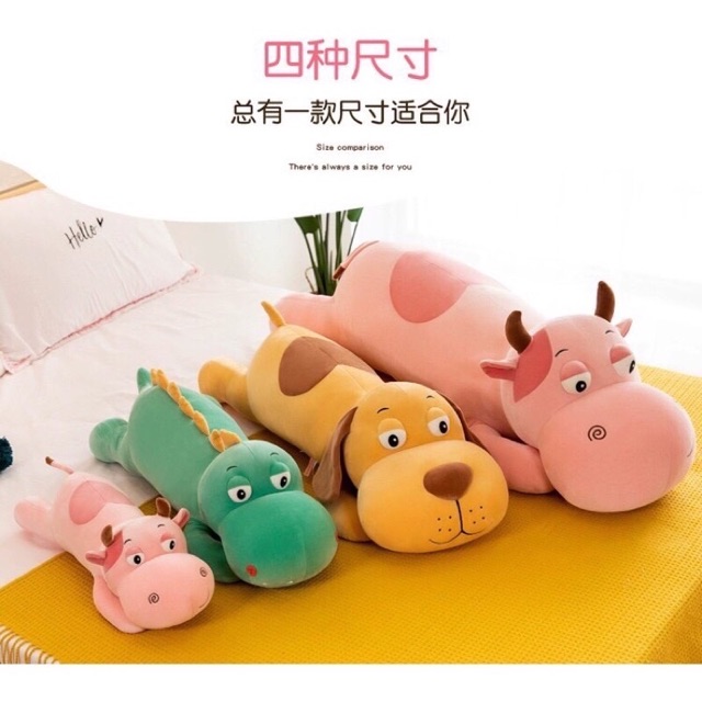 Gấu bông con trâu hồng, chó tàn nhang, khủng long mắt lồi, hà mã cute, gấu bông bộ ba mắt lồi cute siêu to khổng lồ
