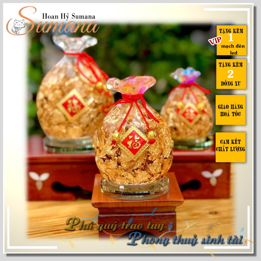 Túi Vàng Phong Thủy Trang Trí bàn thờ ông địa - Hoan Hỷ Sumana