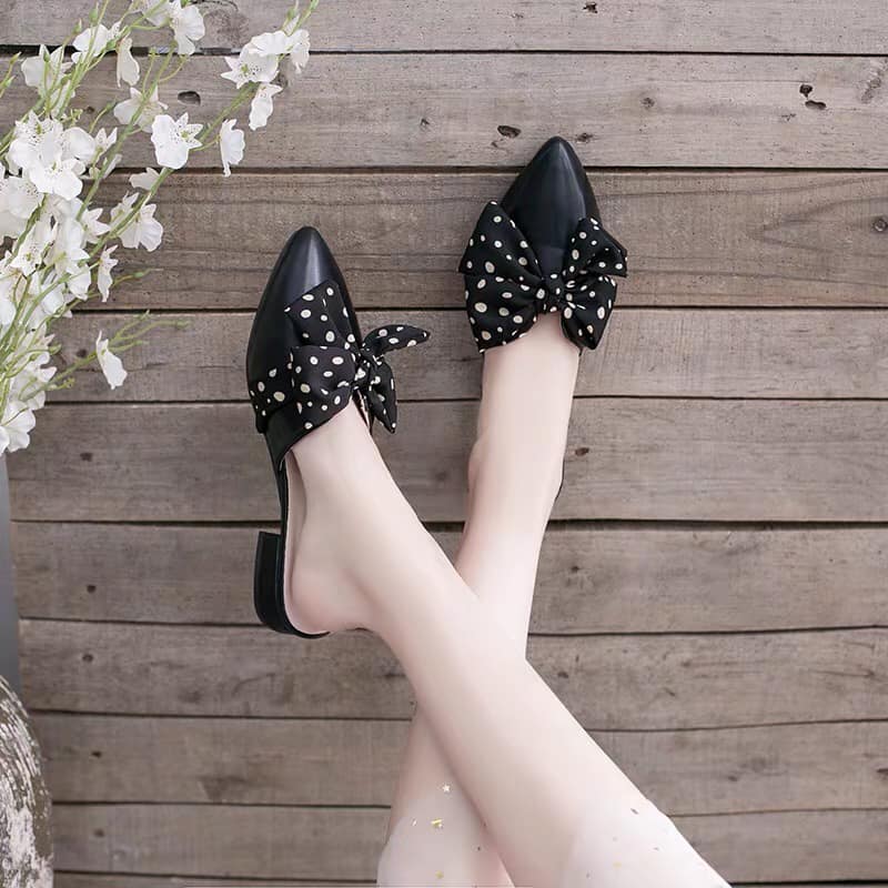 FREE SHIP Dép nữ/dép sục nữ thắt nơ chấm bi siêu xinh kèm clip