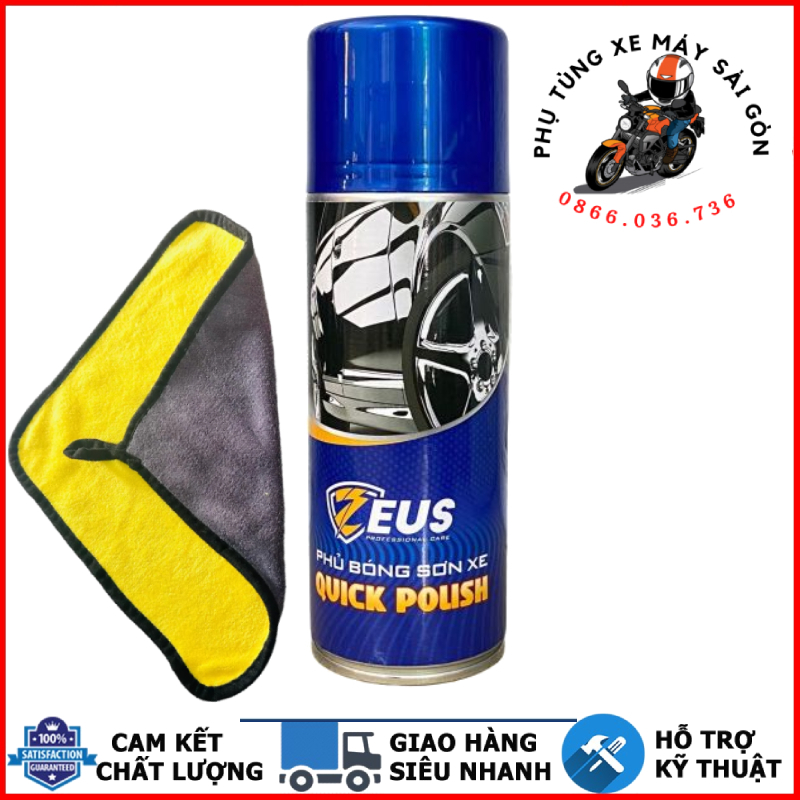 Chai xịt phủ bóng sơn xe, dàn áo ZEUS, dưỡng nhựa bóng xe máy, ô tô