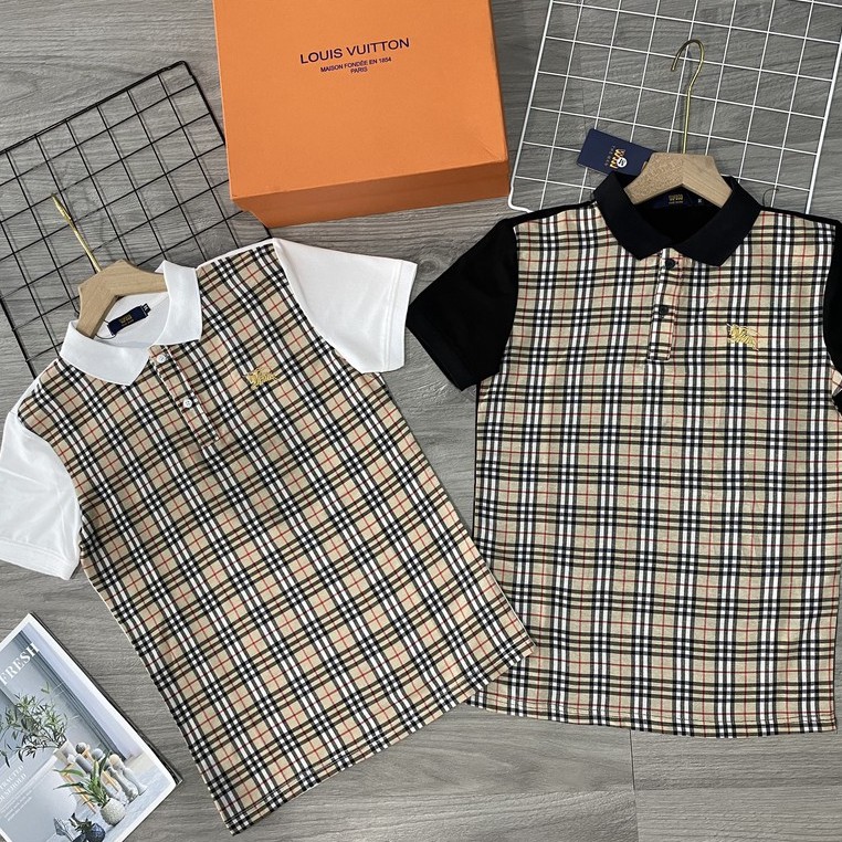 Áo thun Nam Nữ Áo Polo cổ bẻ Burberry kẻ sọc tay trơn