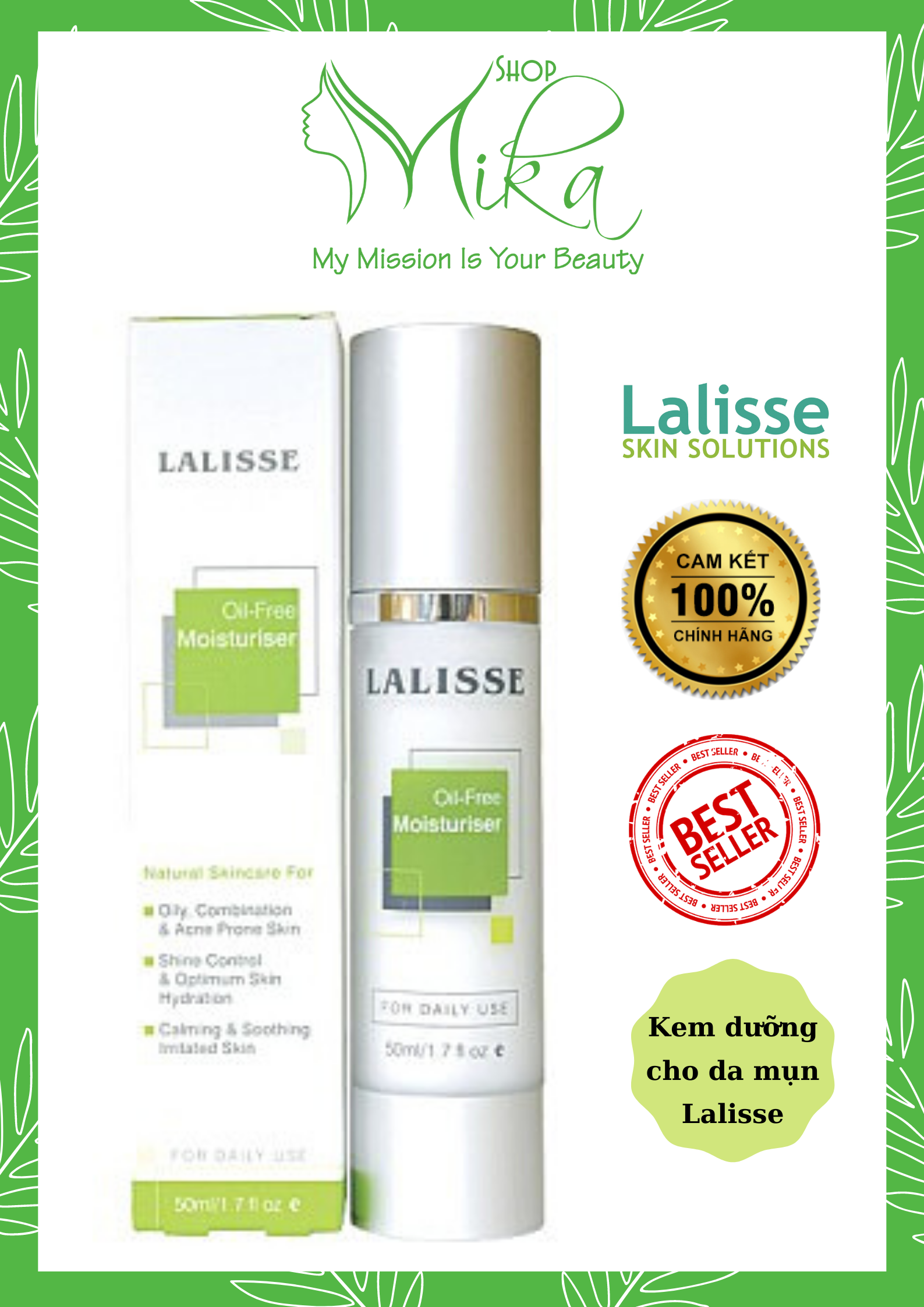 Kem dưỡng ẩm cho da nhờn mụn Lalisse Oil-Free Moisturiser 50ml